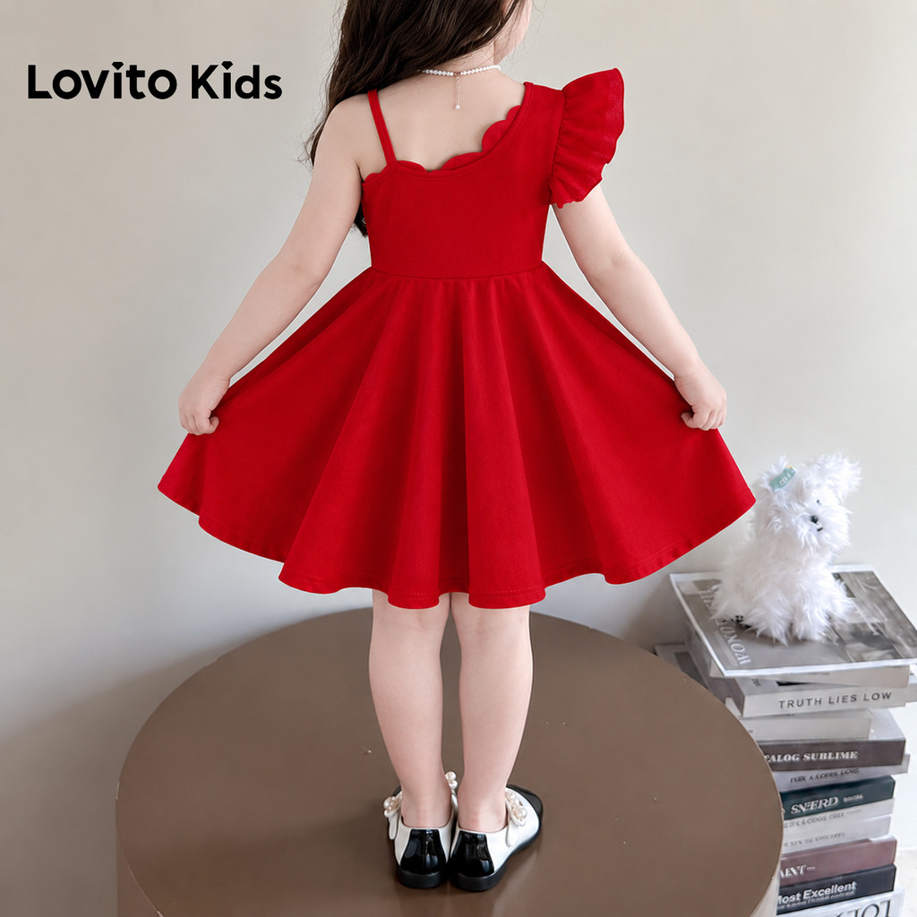 Lovito Elegante Vestido Infantil Fofo Assimétrico Primavera/verão Formaturas E Aniversários Vermelho Floral L162LD278 · foto 2