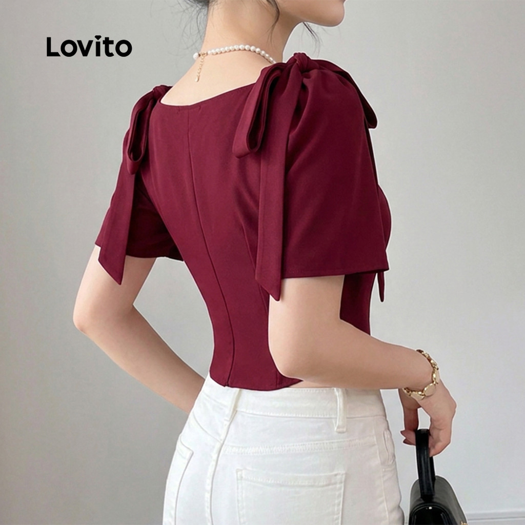 Lovito Elegante Blusa Com Laço Vermelha Para Mulheres Ideal Para a Primavera/verão L149ED309 · foto 2