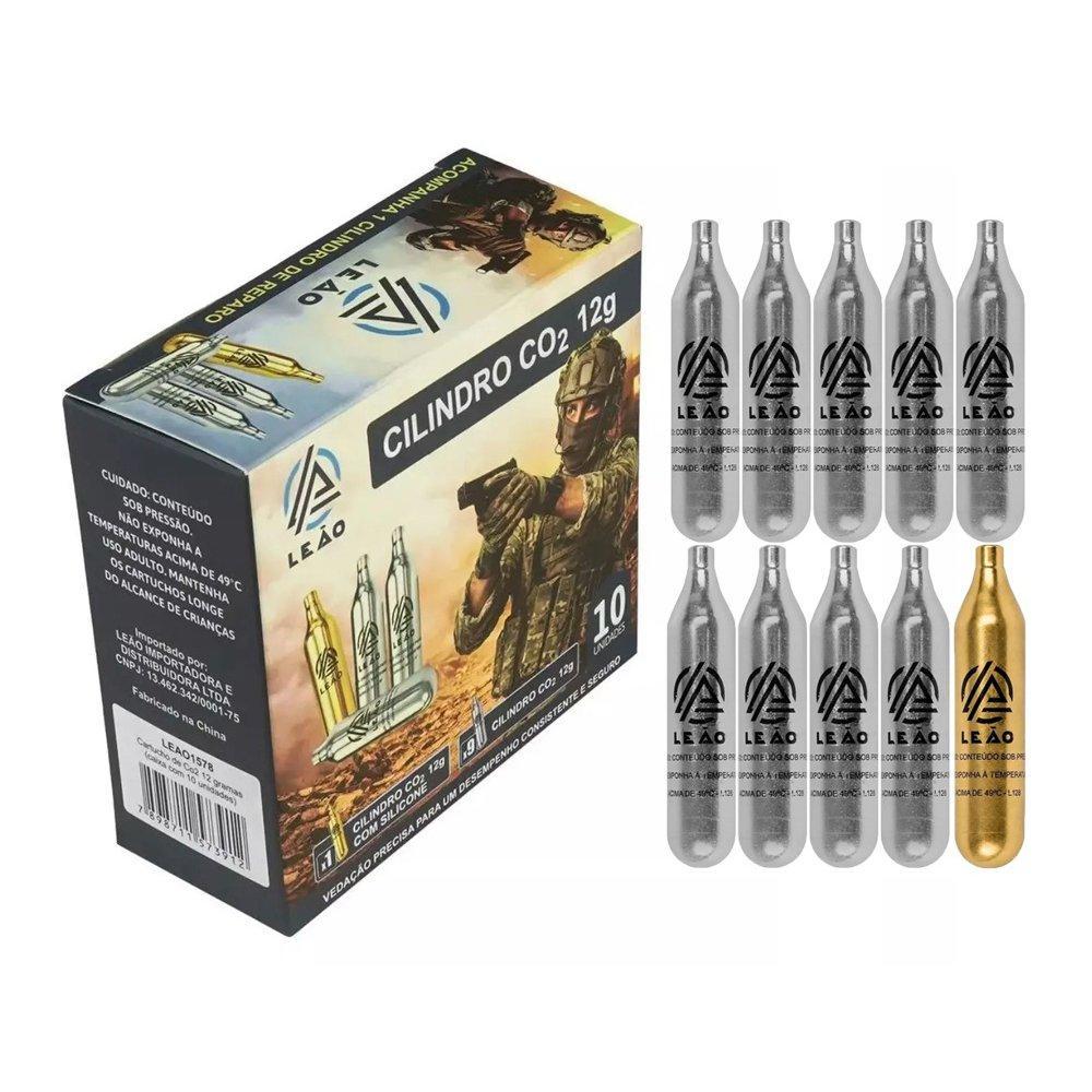 Kit 10 Cilindro Co2 12g Leão Premium Repair 09 + 01 com Sili