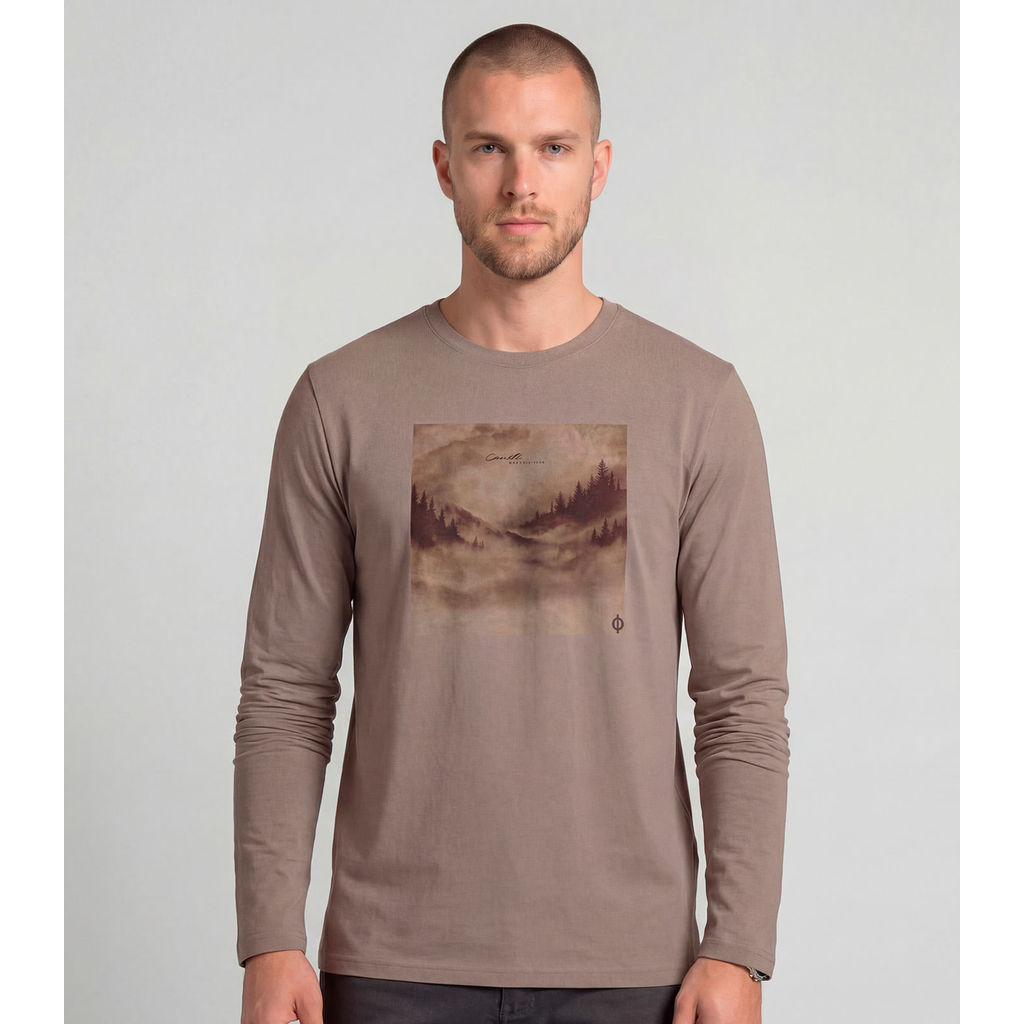 Camiseta Manga Longa Com Estampa Diametro Marrom