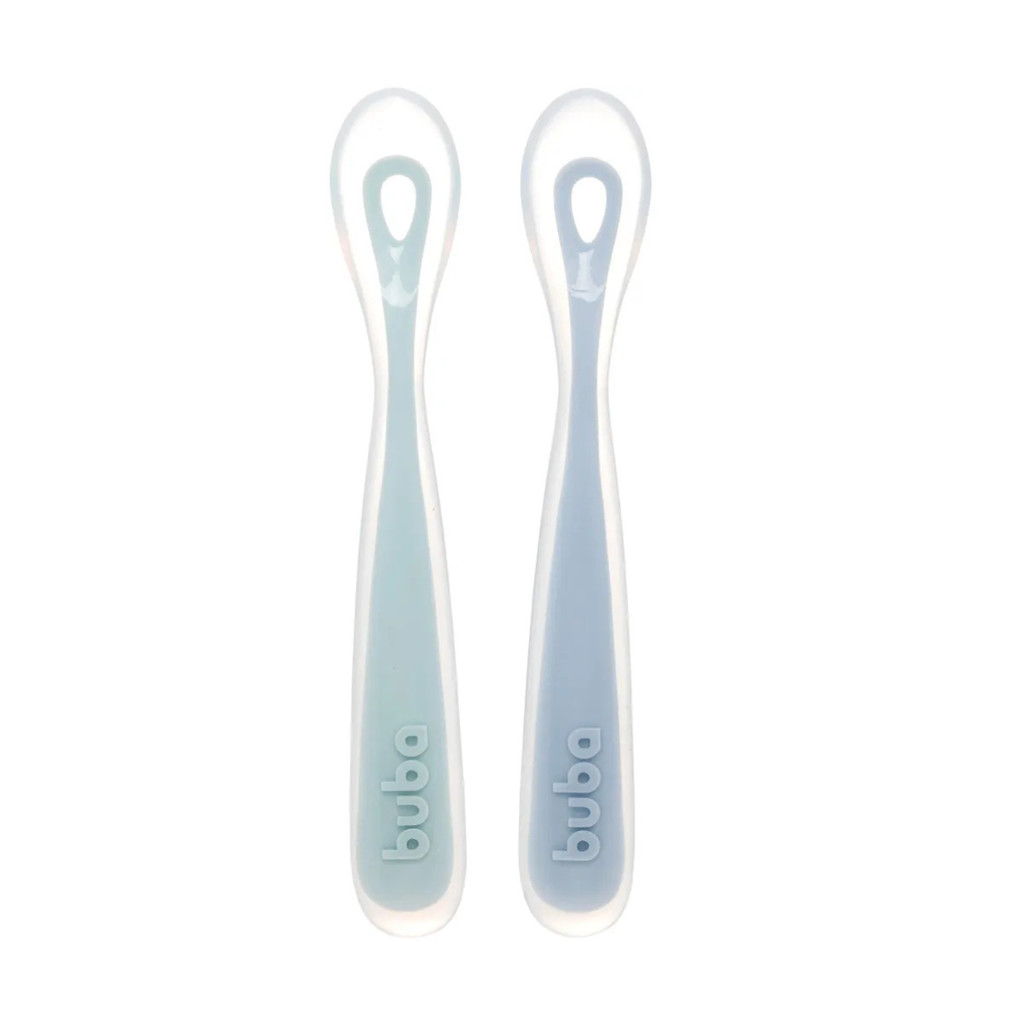 Kit 2 Colheres Em Silicone Fase 1 Azul - Buba