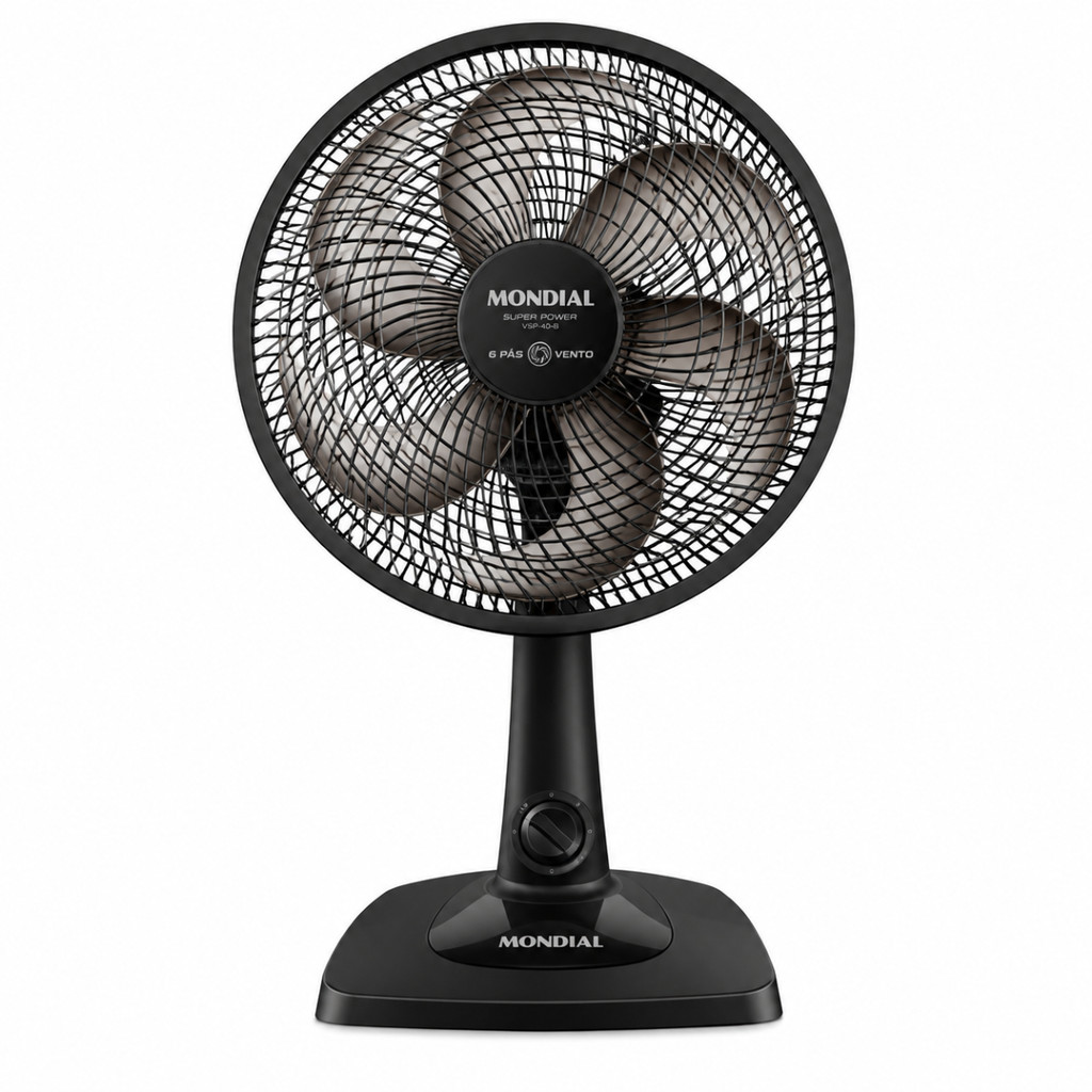 Ventilador De Mesa 30cm Super Power Mondial Preto 6 Pás 30 Cm 60hz Preto 127v Prata Polipropileno 6