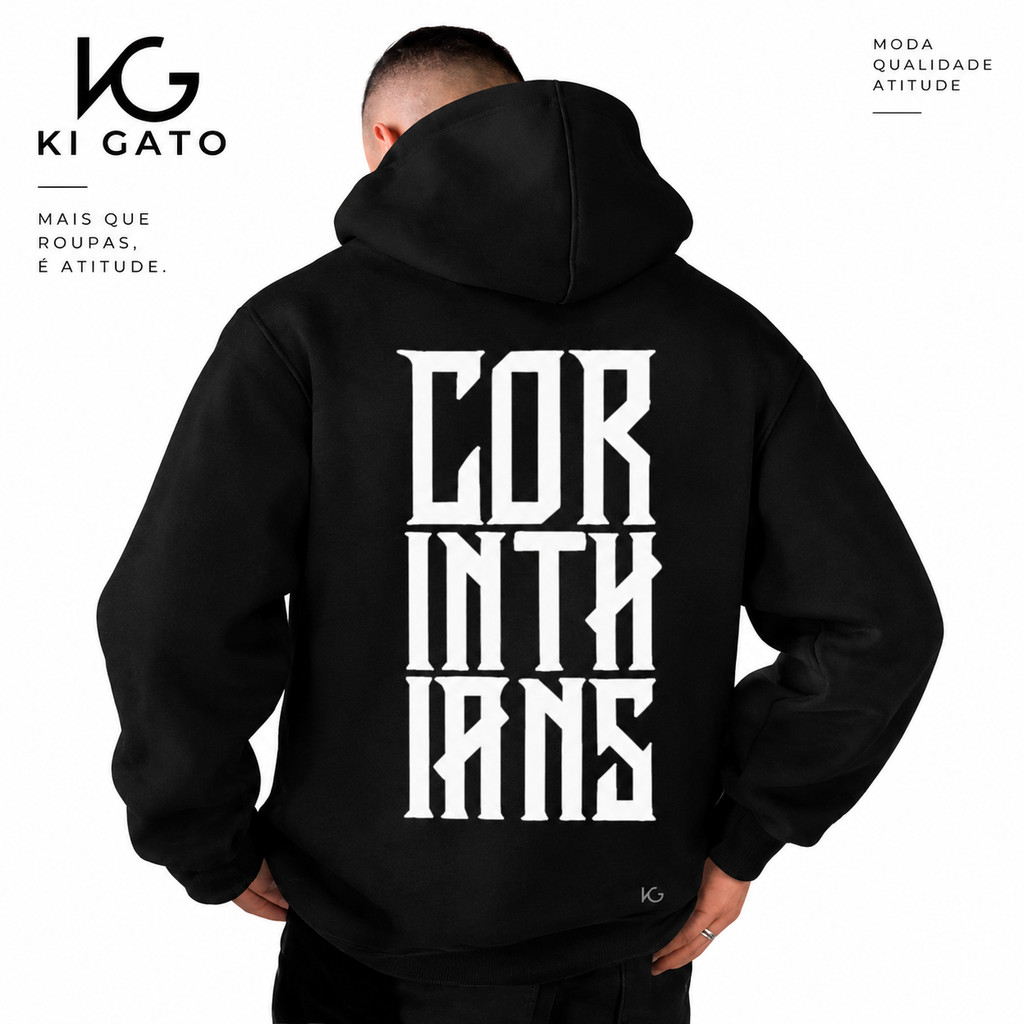 Moletom Canguru Corinthians Unissex Flanelado Estampado KI GATO - ENTREGA RÁPIDA