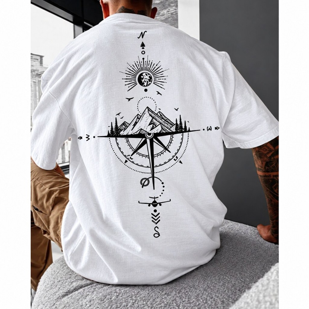 Camiseta Oversized Bussola Estilosa Confortável Caimento no Ombro Camisa Streetwear Envio Rápido