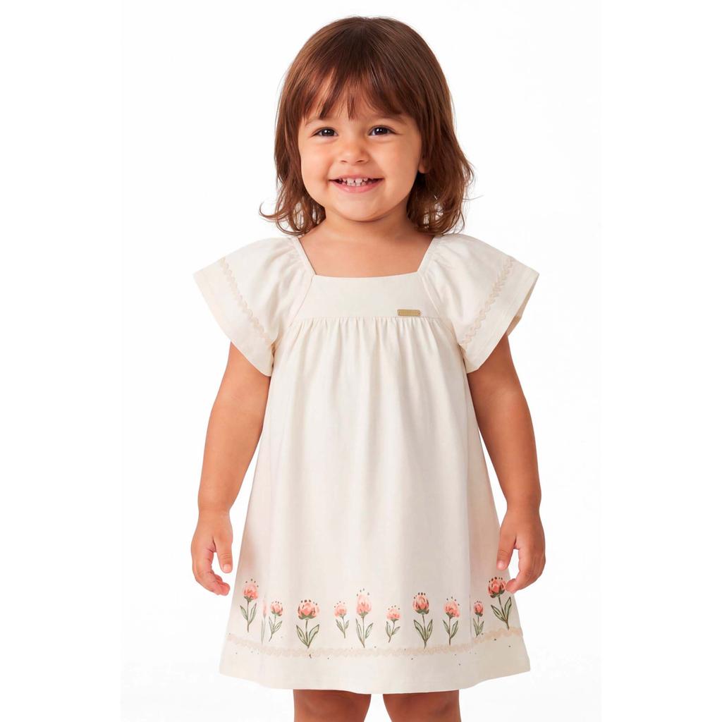 Vestido Infantil Menina Mangas Amplas Colorittá Bege