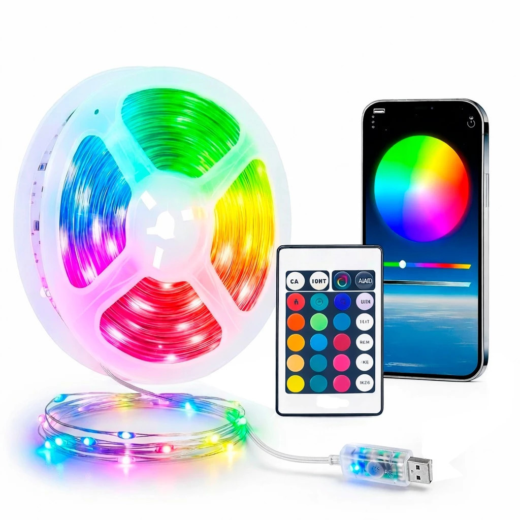 Fita Led Cordão 10 Metros RGB Com Controle Remoto Bluetooth E Aplicativo A Prova D'Água