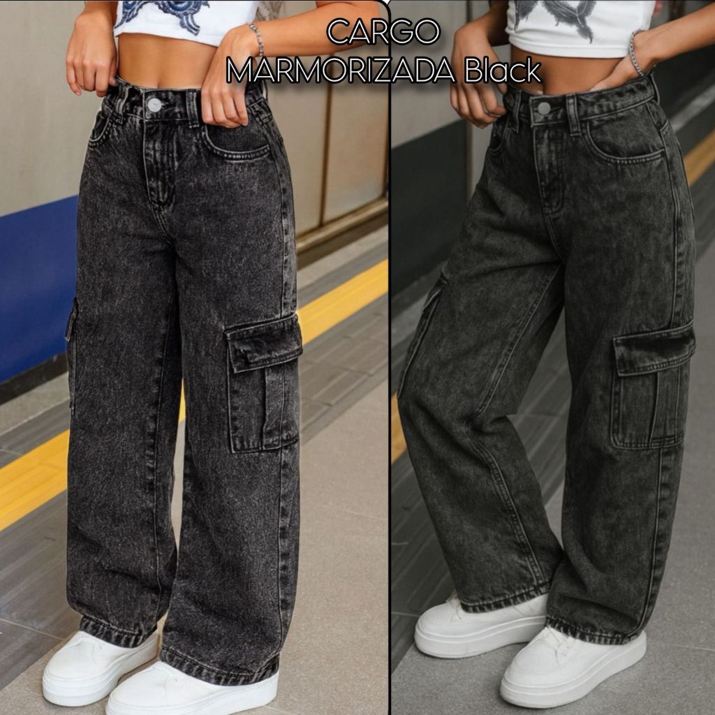 Calça Jeans Infantil  Wide Leg Cargo Juvenil 10 ao 16 ALTO PADRÃO LINHA PREMIUM