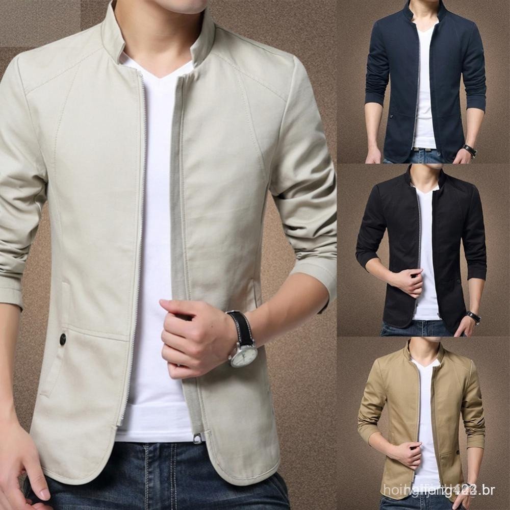 Blazer casual masculino com gola, jaqueta de corte slim, casaco formal para uso profissional com fecho de correr, EJEL.