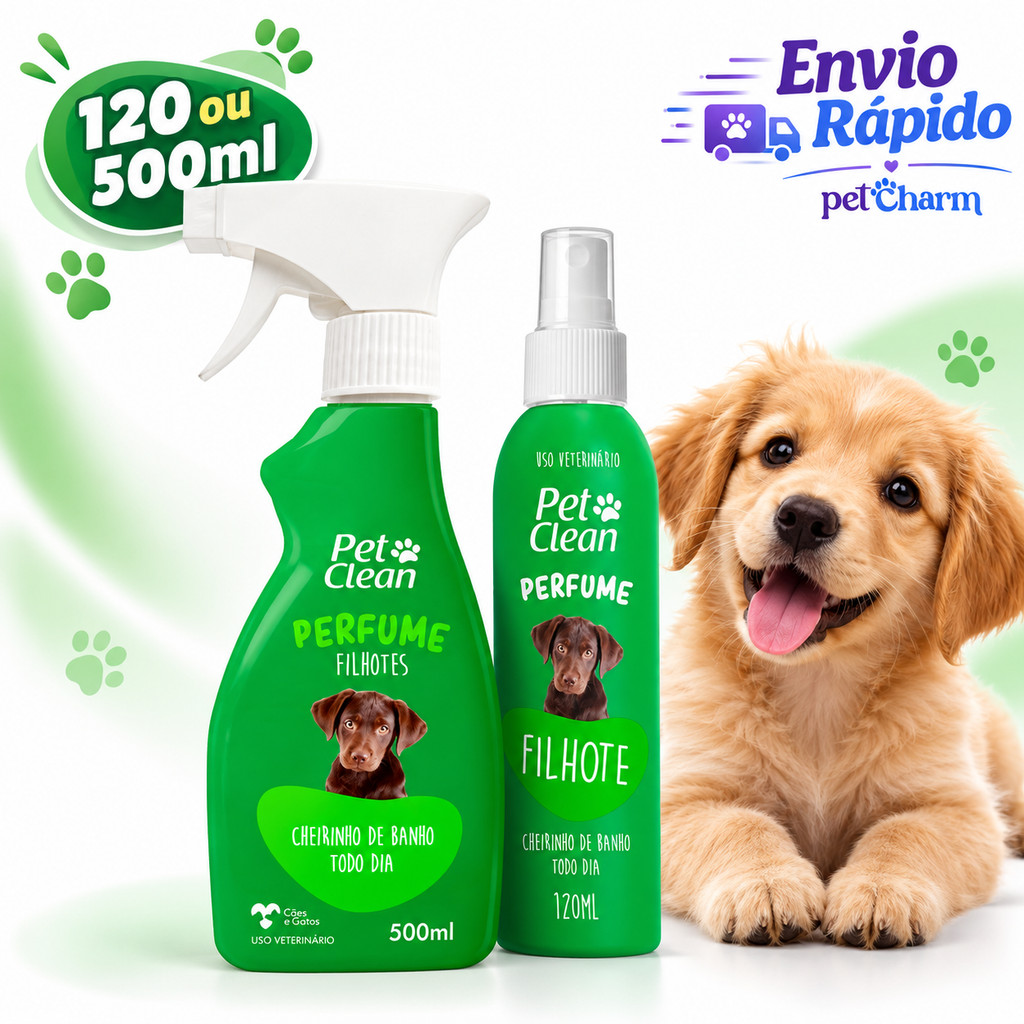 Perfume Para Cães Filhotes Macho Fêmea Cheiroso 120ml ou 500ml Perfume Para Cachorro Pet