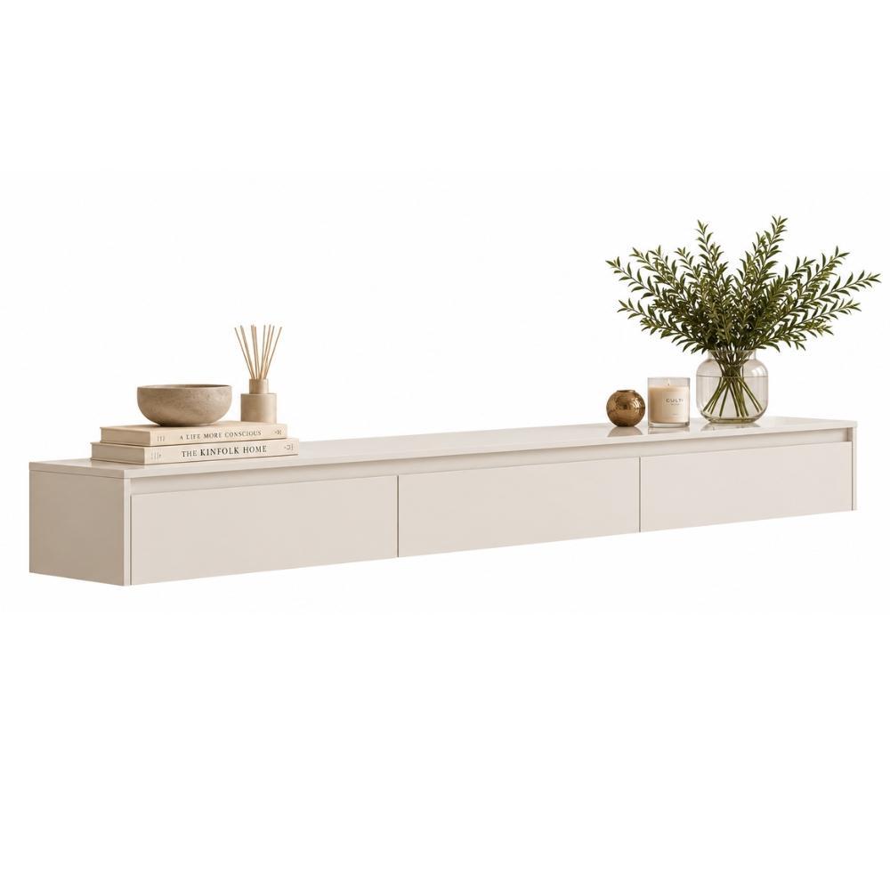 Aparador Suspenso para Hall de Entrada 3 Gavetas 2,17m Aspen Off White EDN