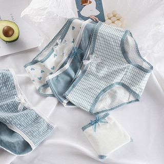 Nevoeiro azul malha amor menina roupa interior feminina puro algodão virilha respirável meados de cintura senhoras doce 