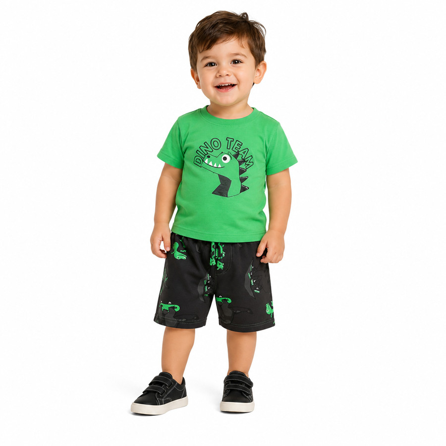 Conjunto Bee Loop Infantil Menino Camiseta Estampa Dinossauro E Bermuda Moletom