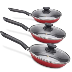Jogo de frigideiras antiaderente brinox vermelho com tampa