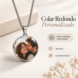 Colar Personalizado com Foto Colorida e Resina Aço Inoxidável Presente Namorado Namorada Mãe Pai Avós