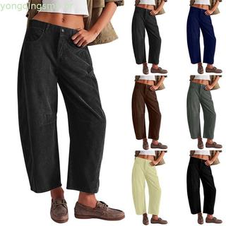 CENEECHO Calça reta veludo cotelê feminina cintura alta cor sólida casual estilo europeu