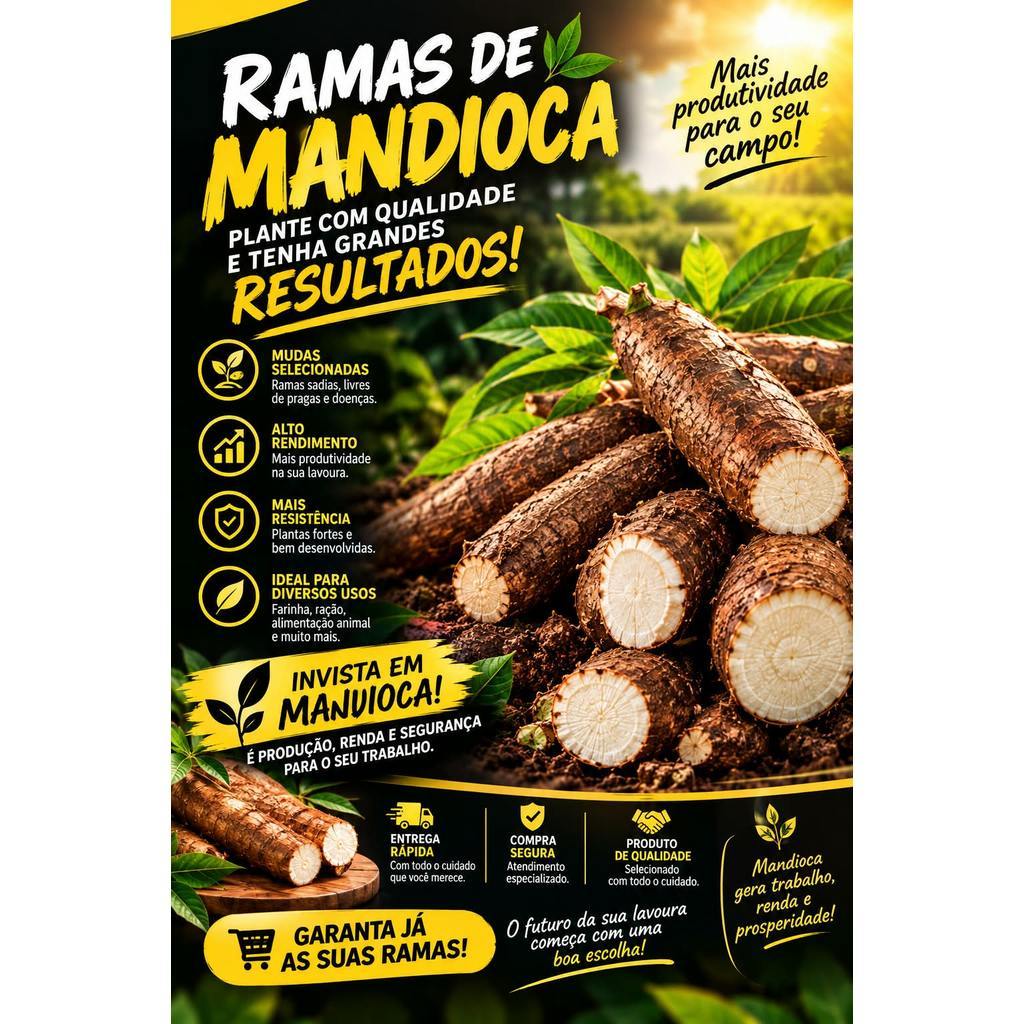 Mudas De Mandioca Manivas Frutada Doce In-natura Mandioca Super Doce Rapida Produção