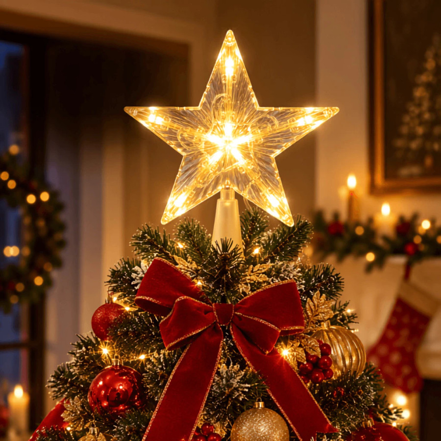 Estrela LED Ponteira de Árvore Natalina Iluminada Cristal Decoração Enfeite — imagem 2 de 2