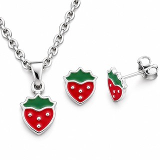 Conjunto Infantil Moranguinho Colar e Brinco em Aço Inox Antialérgico Premium