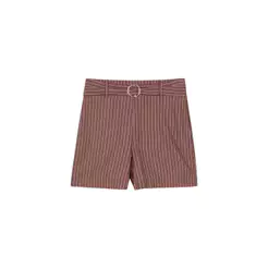 Short Feminino Listrado Detalhe Fivela Marialícia Marrom