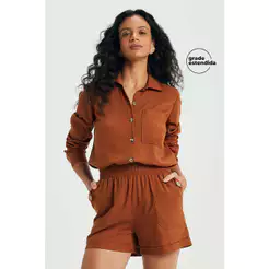 Short Feminino Linho Com Bolsos Marialícia Marrom