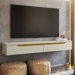 Rack Suspenso para TV até 55 Polegadas MDF 160cm Uno Bege Off White/Cedro
