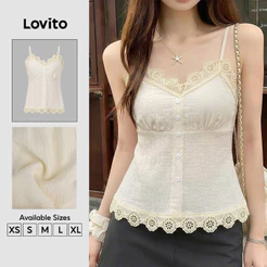 Lovito Top Boho Gola Franzida Linha Estruturada Lazer Primavera/verão Top Damasco para Mulheres TKB202P2D590