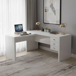Escrivaninha Mesa Escritório em L com ME4106 3 Gavetas 154,8cm Branco Branco