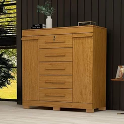 Cômoda 2 Portas 5 Gavetas 100% MDF 120cm Coleus Espresso Móveis Marrom/Cinamomo Cinamomo