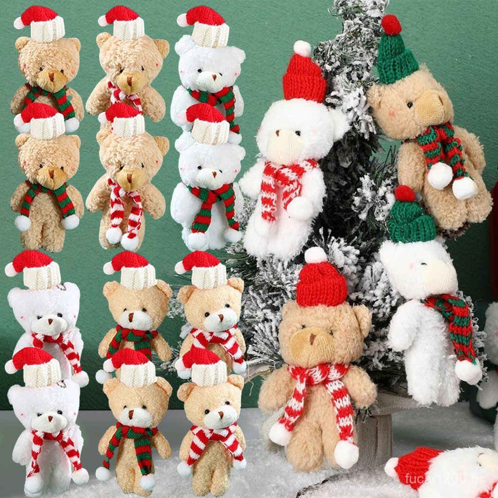 2-10 Pçs Urso Bonito Boneca De Pelúcia Animal Cachecol Macio Brinquedo Árvore De Natal Bolo Decoração Para Casa DIY Buqu