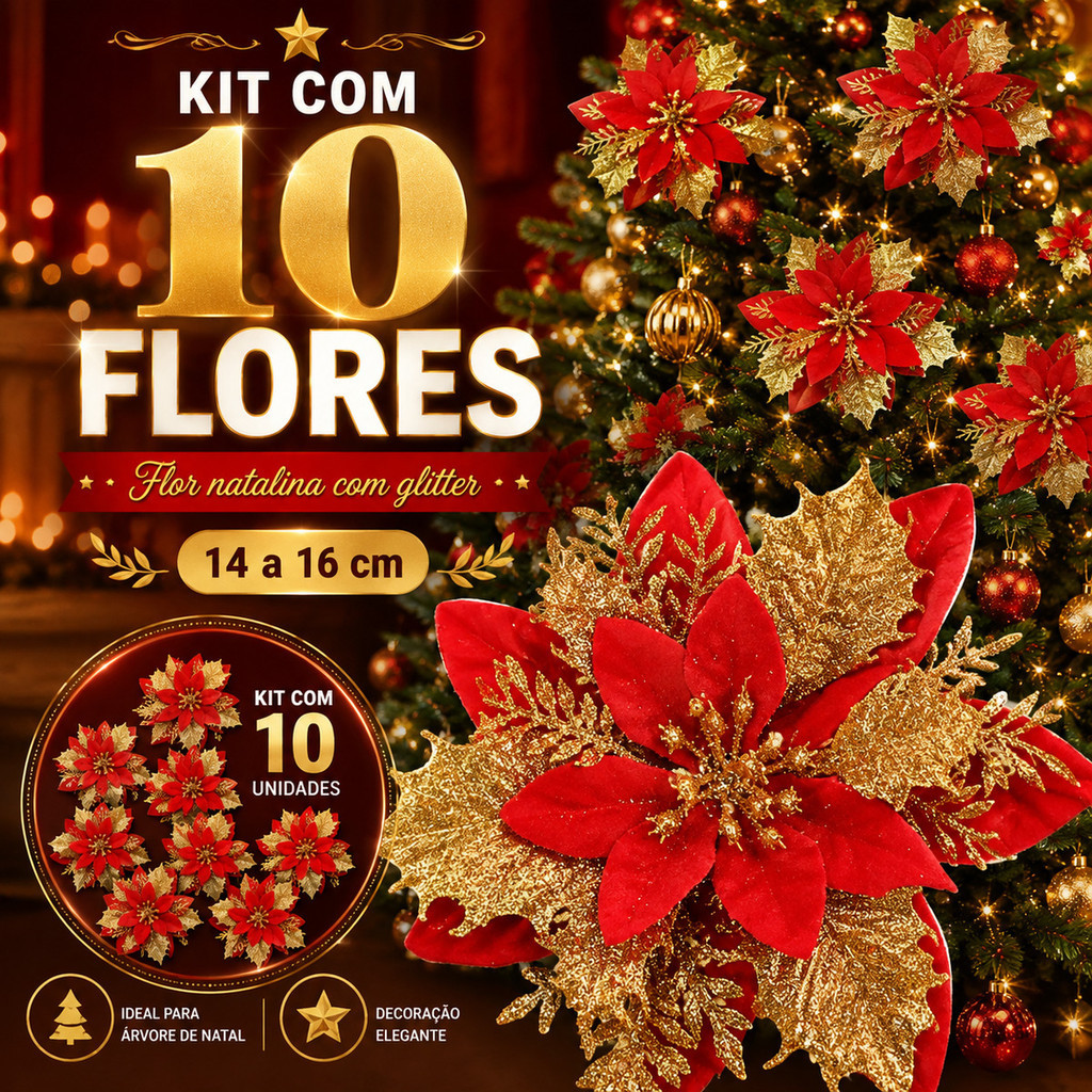 10/5pcs 14cm Glitter Flores De Natal Artificiais X Ornamentos Feliz Decorações Para O Ano Novo Em Casa-SS