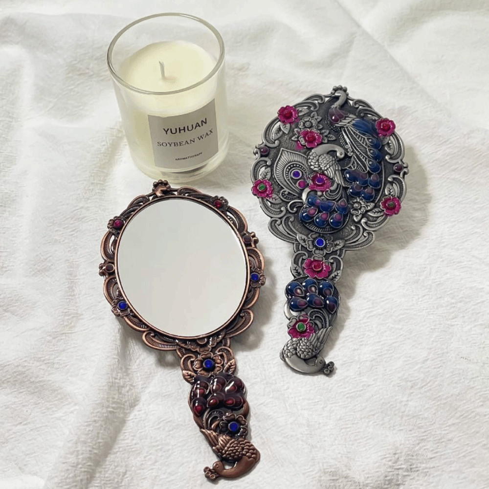 LACYES Princess Make Up Mirror , Conjunto De Pente De Espelho De Maquiagem Pavão Portátil Vintage , Cosmético Em Relevo