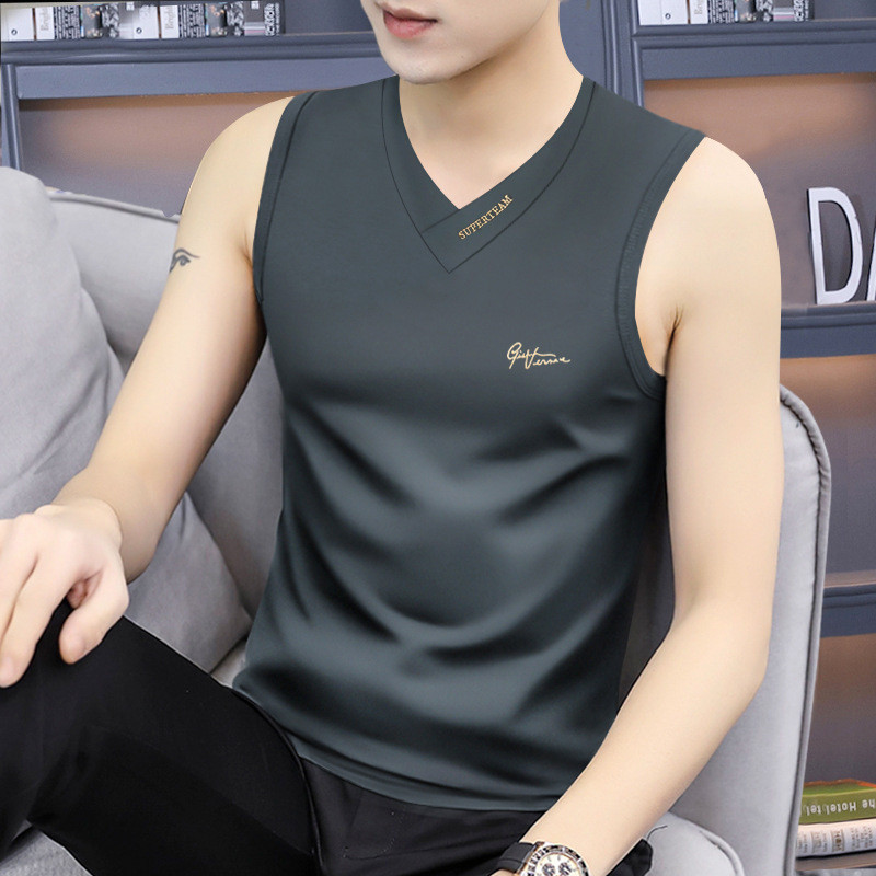 Novo estilo masculino colete 2025 verão gelo seda fina colete masculino sem mangas esportes corte mangas ombro largo com