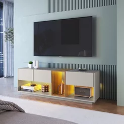 Rack para TV até 55 Polegadas com LED 136cm 3 Gavetas e 1 Nicho Bege Mel/Arenas Mel/Arenas