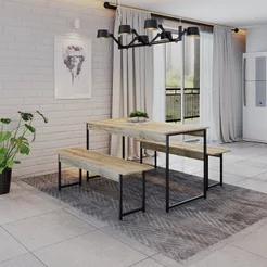 Conjunto Mesa de Jantar com 2 Bancos Estilo Industrial Active Yescasa Marrom/Carvalho Carvalho
