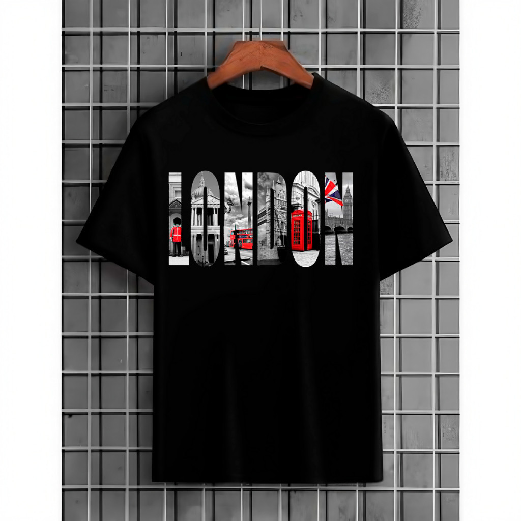 【Camiseta Premium em Algodão Puro】GXG Camisa Masculina Oversized London em Algodão Camiseta Unissex Básica