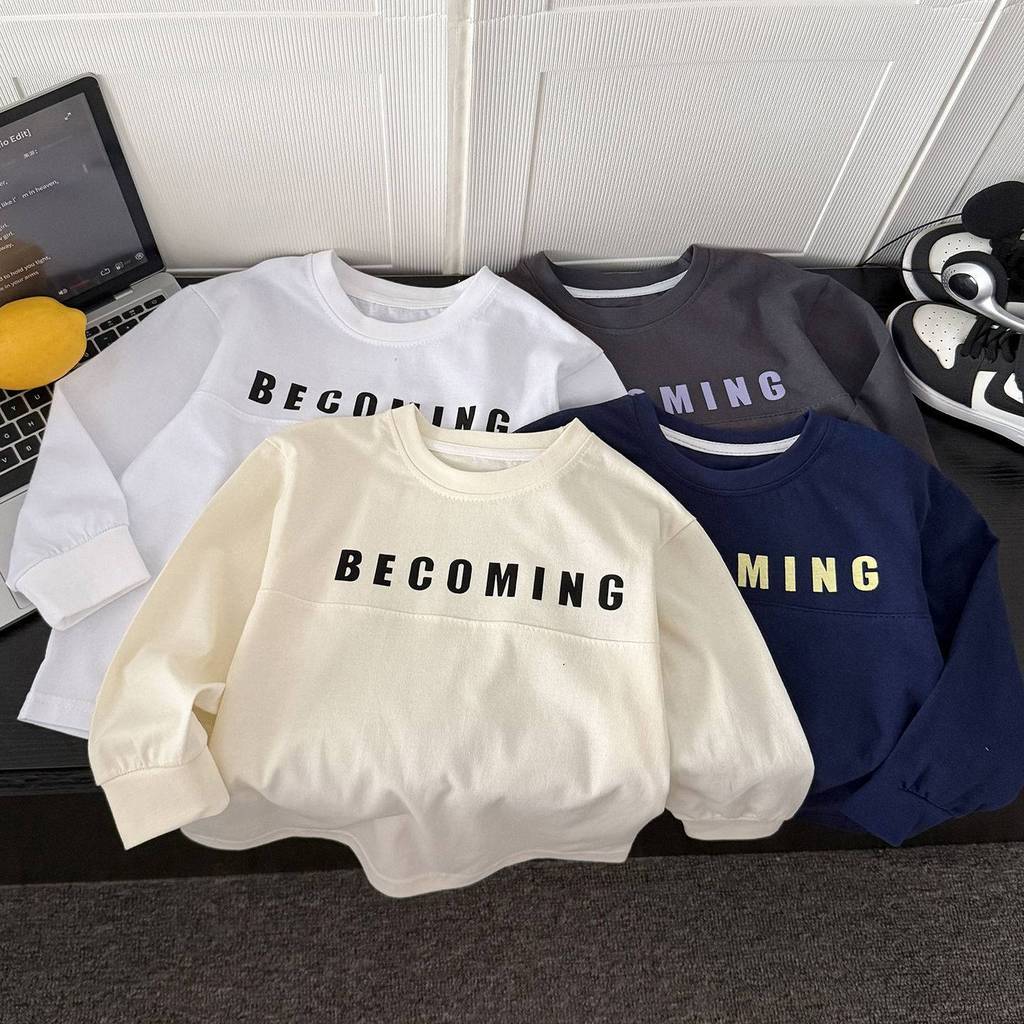 Crianças puro algodão camiseta bebê moda moletom meninas versão coreana de manga comprida bordado topo meninos primavera