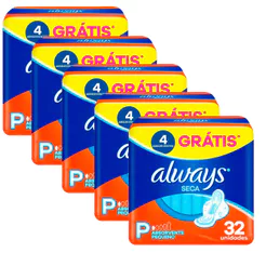 Kit 5 Absorvente Always Super Proteção Cobertura Seca - 160 Unidades