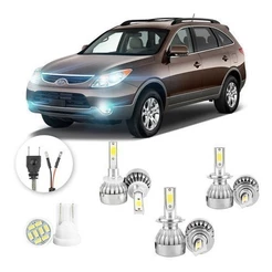 Lâmpadas Ultra Led Hyundai Vera Cruz 20000lm Alto Baixo e Milha + Pingo Led