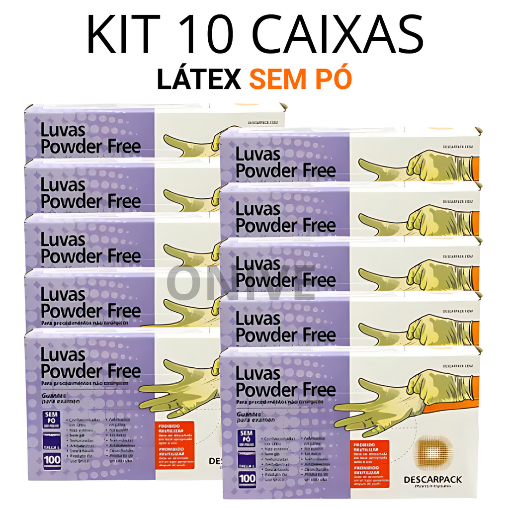 Kit Até 10 Luvas Látex Sem Pó Descartável Procedimento 1000 Unidades Powder Free