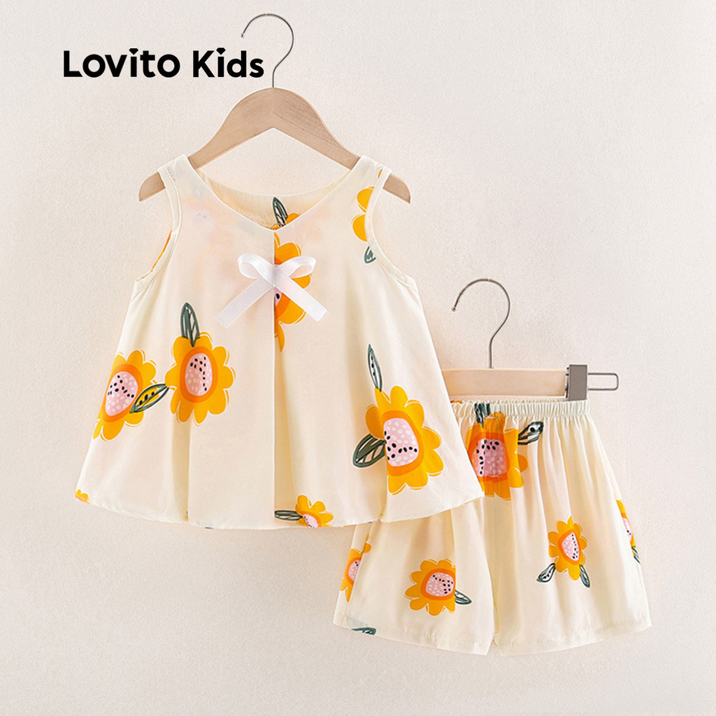 Lovito Kids Conjunto Casual de Bermuda com Laço Pregas Primavera/verão multicolorido LNL119232