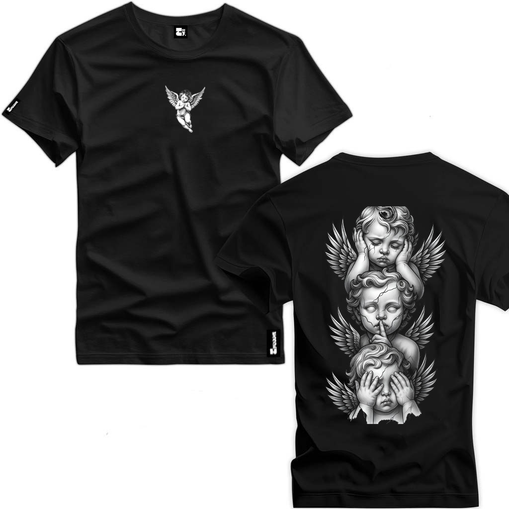 Camiseta Estampada Anjos Estilosa Streetwear Malha Diferenciada Top Algodão Moda Masculina em Oferta na Shopee