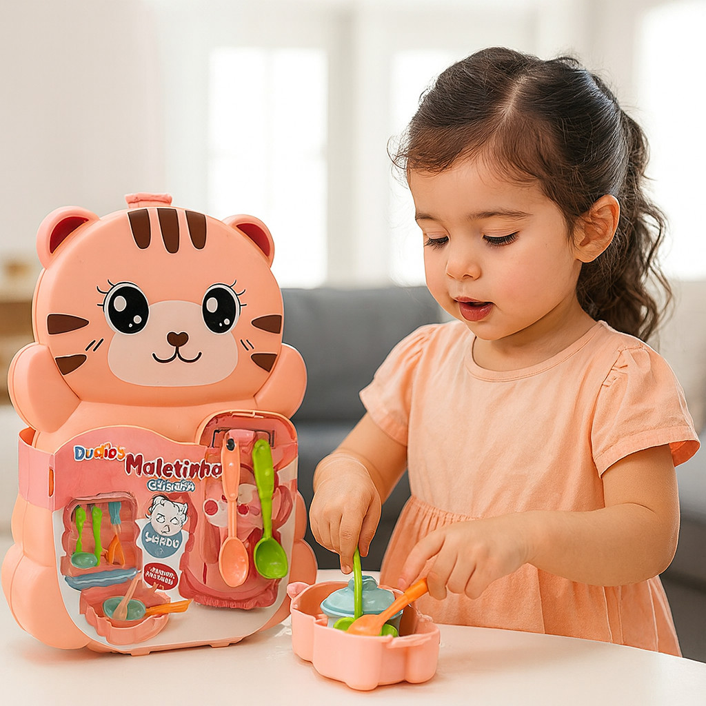 Maletinha de Cozinha Gatinho DuetToys 13 Peças – Brinquedo Educativo Infantil Portátil em Oferta na Shopee