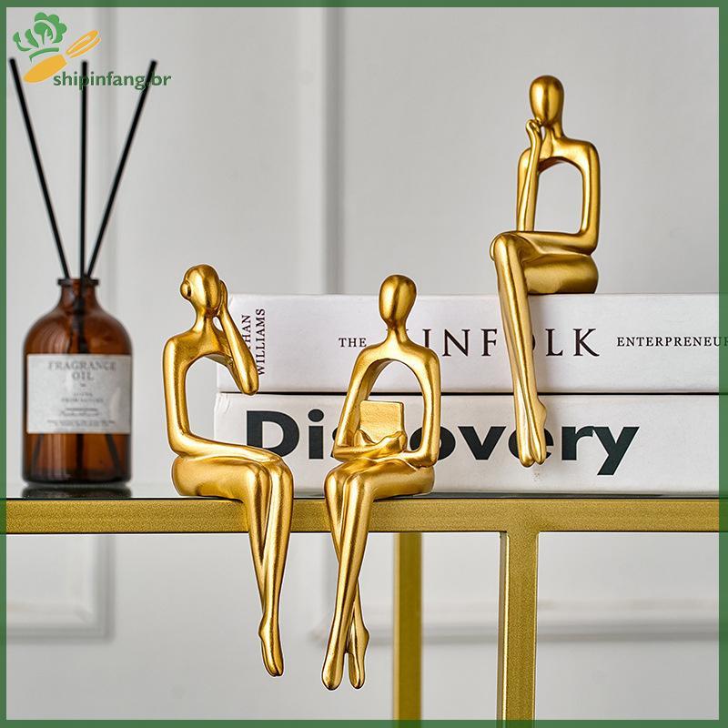 SPF Pensador Estátua Figura Abstrata Escultura Pequenos Ornamentos De Resina Casa Ouro Abstrato Decoração Do Escritório 