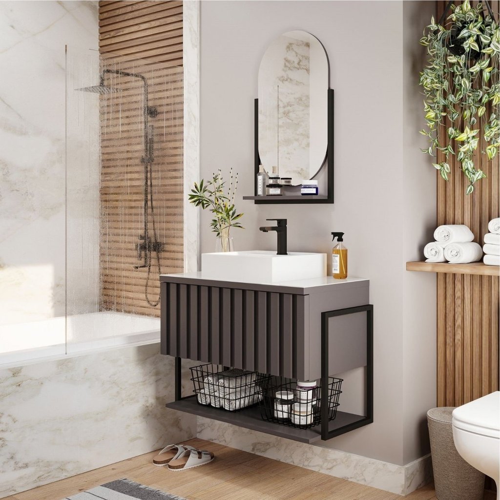 Gabinete para Banheiro com Cuba 65cm MDF Helsing  Titanium em Oferta na Shopee