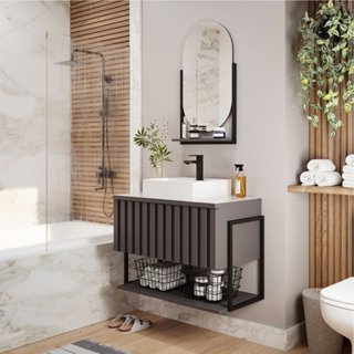 Gabinete para Banheiro com Cuba 65cm MDF Helsing  Titanium em Oferta na Shopee