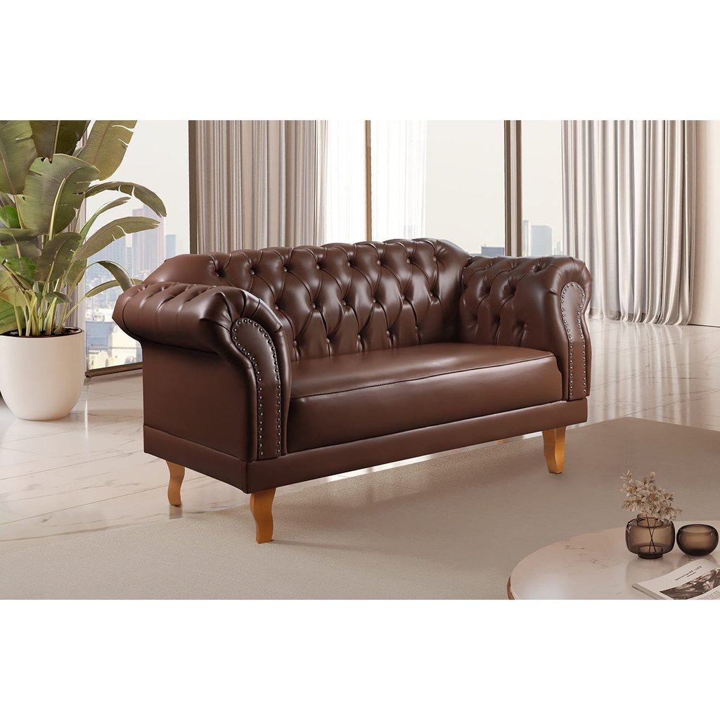 Sofá 2 Lugares Chesterfield Clássico Duque Marrom em Oferta na Shopee