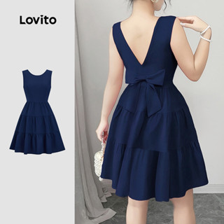 Lovito Vestido Fofo Com Camadas E Laço Primavera/verão Vestido Azul Escuro Para Mulheres L155AD252 em Oferta na Shopee