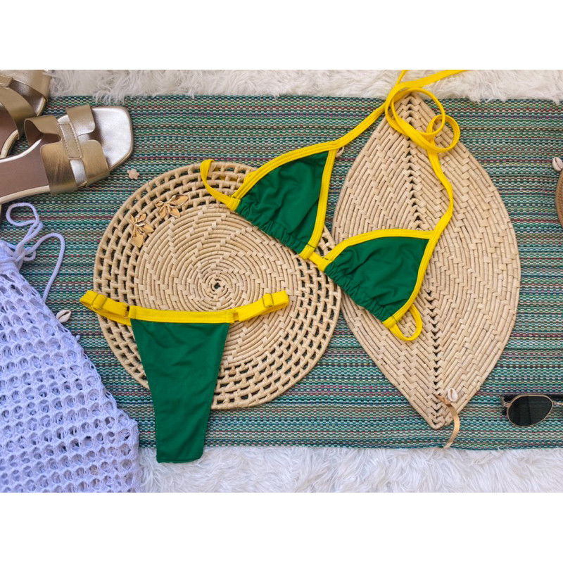 Biquíni Fita Feminino Regulável Brasil Praia Moda Marquinha Top Cortininha e Calcinha Ajustável Moda 2025