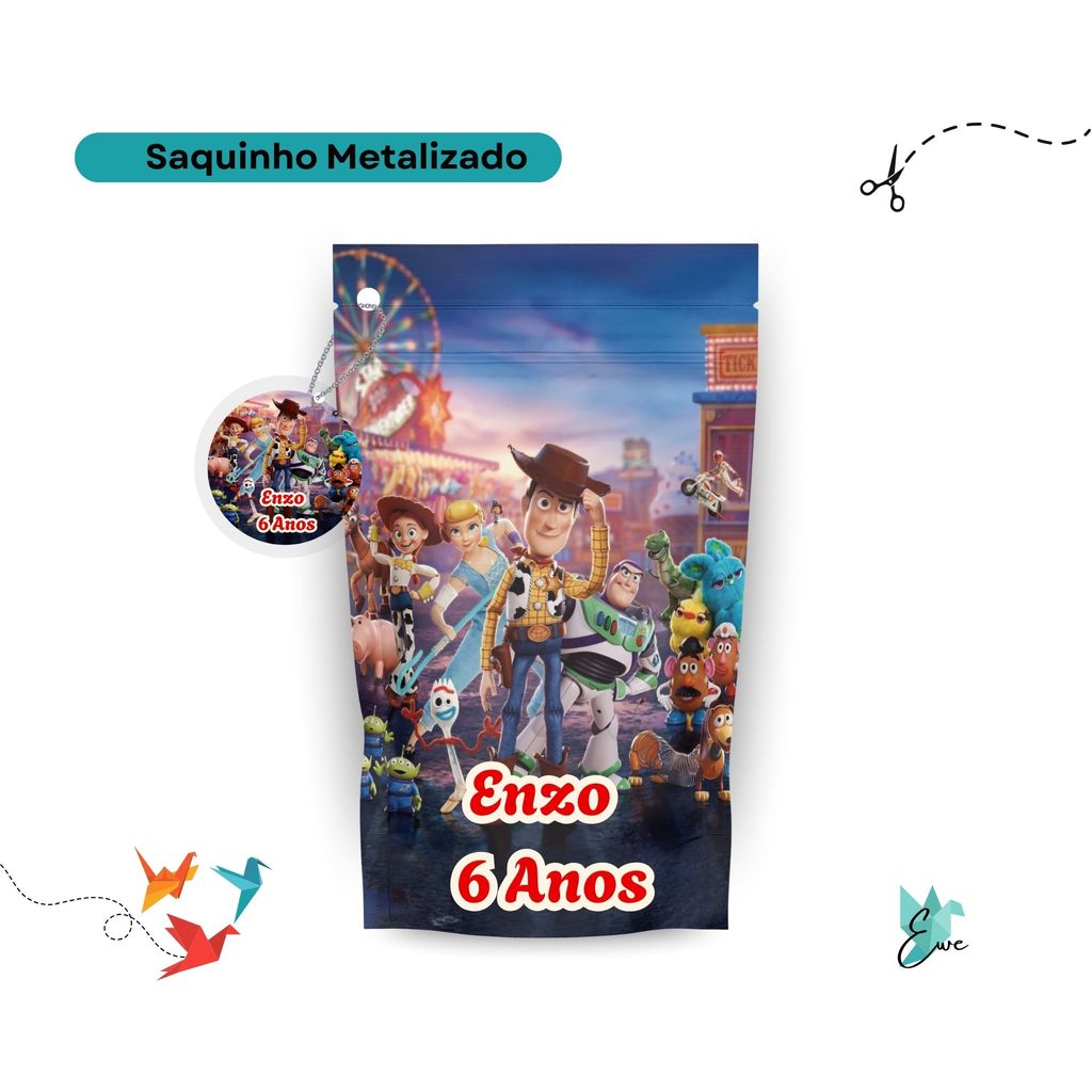 Saquinho Metalizado Toy Story 12x19 Personalizado - Lembrancinha Aniversário | Saquinho Surpresa