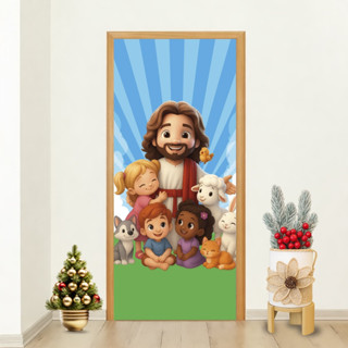 Capa de Porta Estampa Sublimada Religiosa Infantil Jesus Crianças e Animais Fé Amor e Proteção em Oferta na Shopee